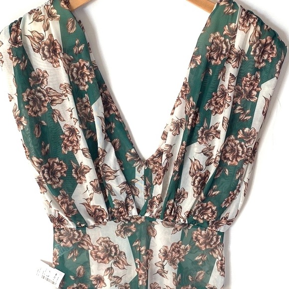 (A4c) CQ by CQ sleeveless bodysuit green white and tan floral, Size Large, NWT - Picture 8 of 11